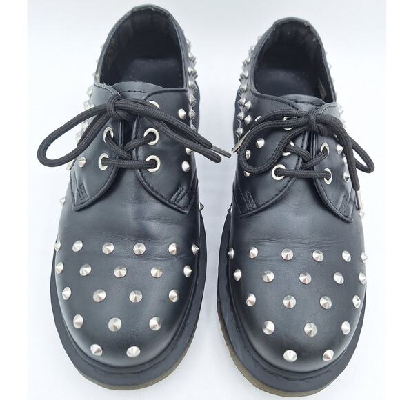 Near Mint Dr. Martens 1461 Stud Wanama Black Leather Oxfords US Men 5 Women 6 - Picture 4 of 16